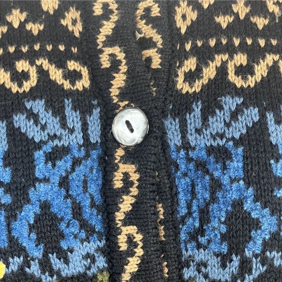 Appleseeds Vintage Apres Ski Dark Fair Isle Sweater Large Chenille Cardigan Cozy - Picture 3 of 13
